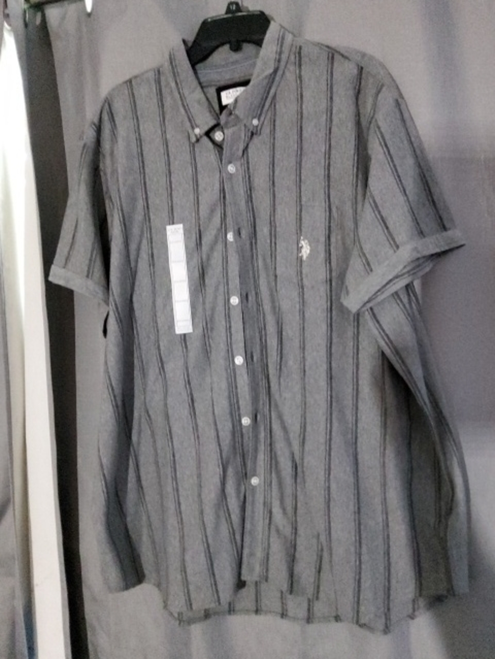 U.S. Polo Assn. Men's Gray Stripe Short Sleeve Button-Down Shirt